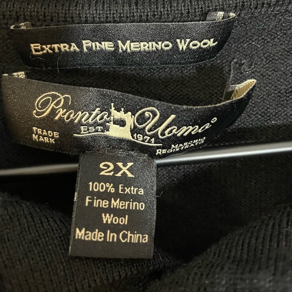 Pronto-Uomo 100% Extra Fine Merino Wool Men’s  Black Sweater Size 2X - Picture 2 of 8